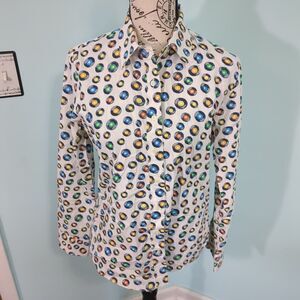 Rochelle Behrens The Shirt Women Medium record print Top Button Down blouse shir